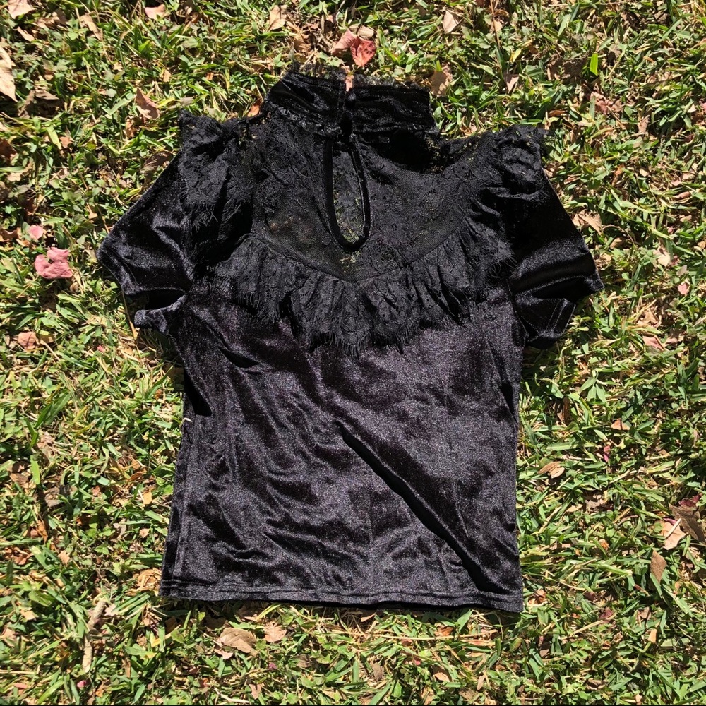 Velvet lace mock neck
